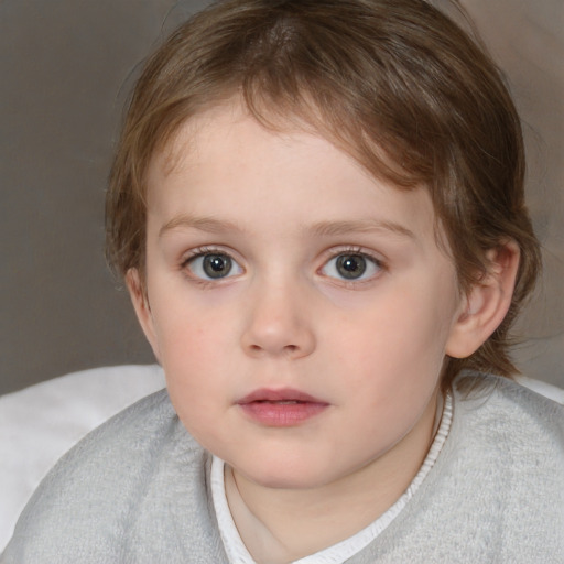 Neutral white child female with medium  brown hair and blue eyes