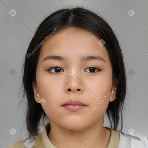 Neutral asian young-adult female with medium  brown hair and brown eyes