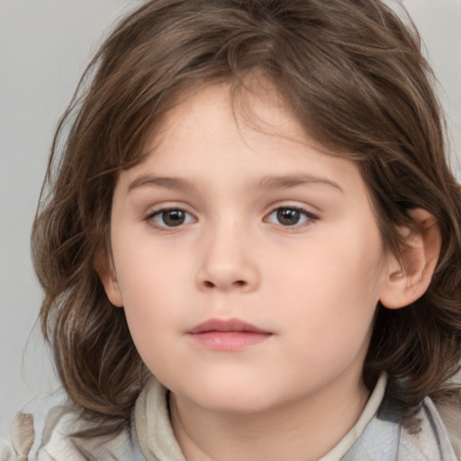 Neutral white child female with medium  brown hair and brown eyes