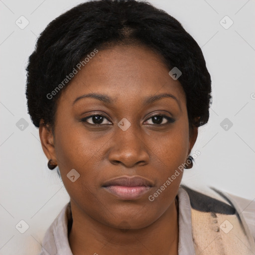 Neutral black young-adult female with short  brown hair and brown eyes