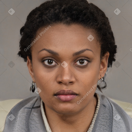 Neutral black young-adult female with short  brown hair and brown eyes