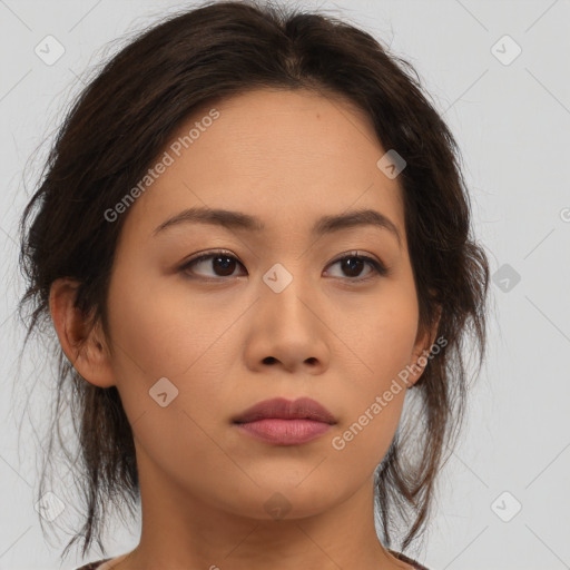 Neutral asian young-adult female with medium  brown hair and brown eyes