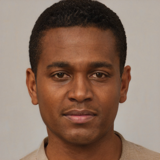 Neutral black young-adult male with short  brown hair and brown eyes