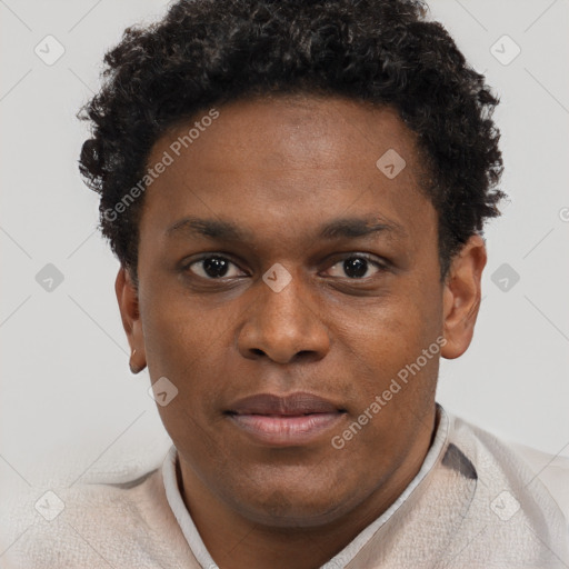Neutral black young-adult male with short  brown hair and brown eyes