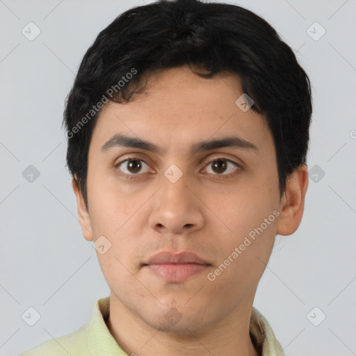 Neutral asian young-adult male with short  brown hair and brown eyes