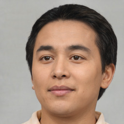 Neutral asian young-adult male with short  black hair and brown eyes