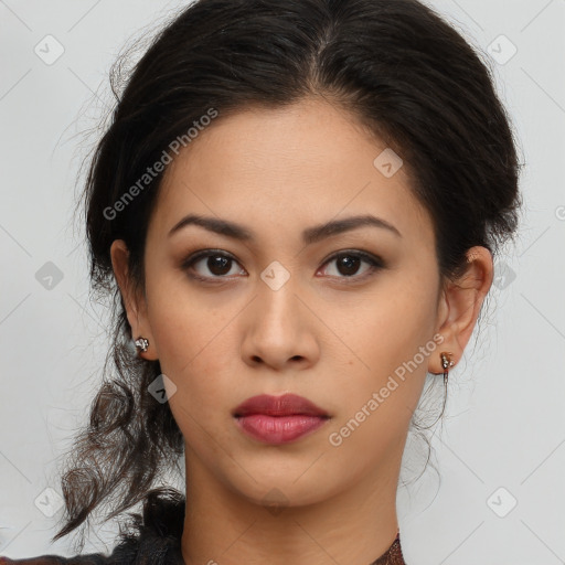 Neutral asian young-adult female with medium  brown hair and brown eyes