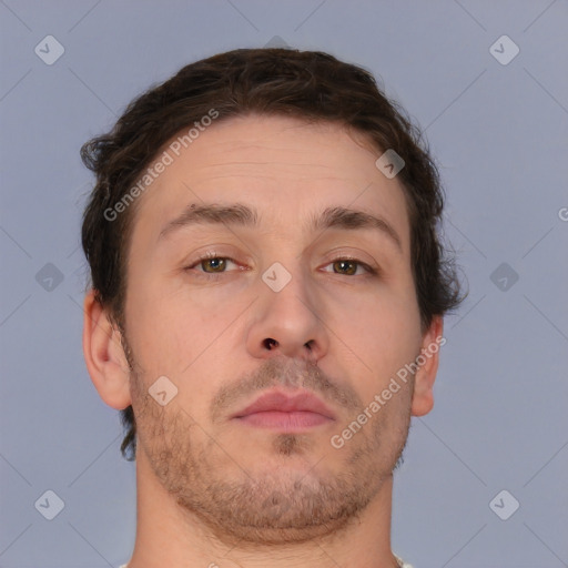 Neutral white adult male with short  brown hair and brown eyes