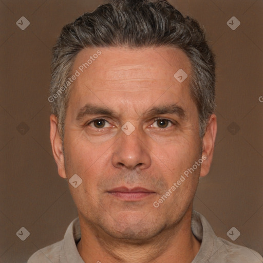 Neutral white adult male with short  brown hair and brown eyes