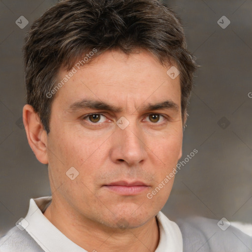 Neutral white adult male with short  brown hair and brown eyes