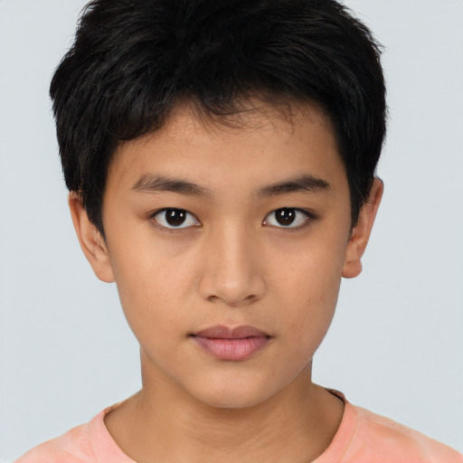 Neutral asian young-adult male with short  brown hair and brown eyes