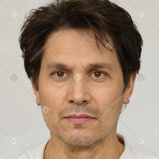 Neutral white adult male with short  brown hair and brown eyes