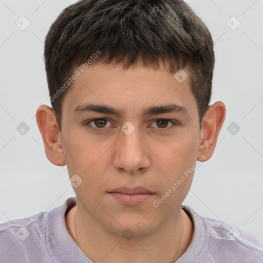 Neutral white child male with short  brown hair and brown eyes