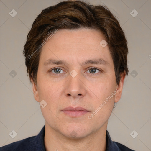 Neutral white adult male with short  brown hair and brown eyes