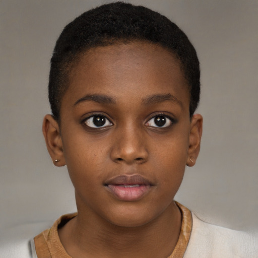 Neutral black child female with short  brown hair and brown eyes