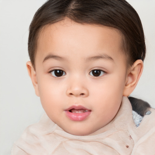 Neutral white child female with short  brown hair and brown eyes