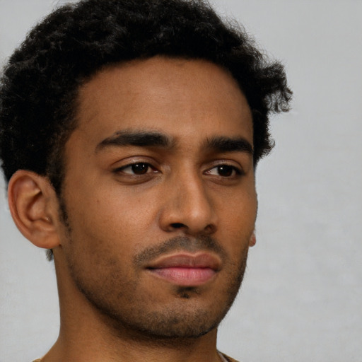 Neutral latino young-adult male with short  brown hair and brown eyes