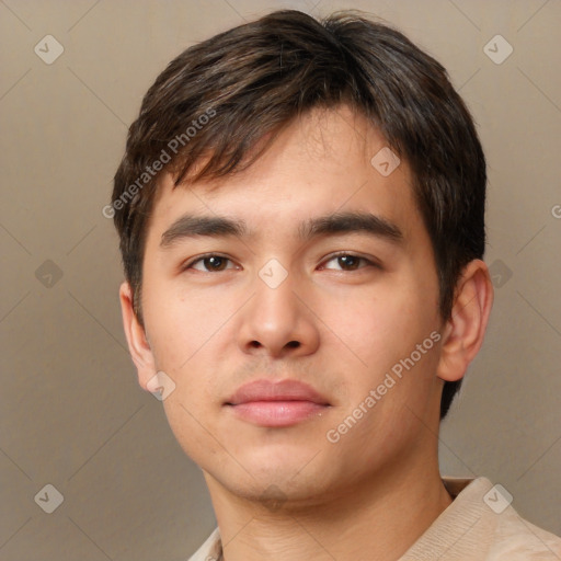 Neutral asian young-adult male with short  brown hair and brown eyes