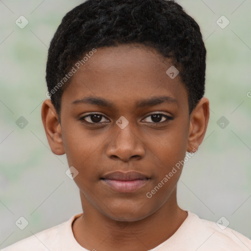 Neutral black child female with short  brown hair and brown eyes