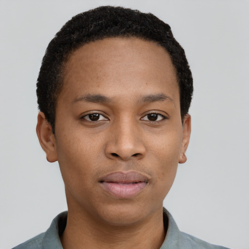 Neutral black young-adult male with short  brown hair and brown eyes