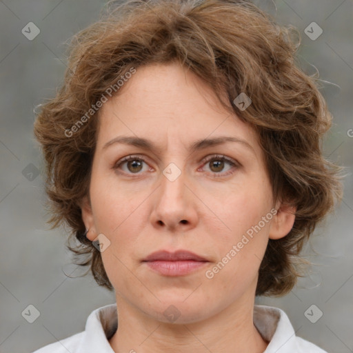 Neutral white adult female with medium  brown hair and brown eyes