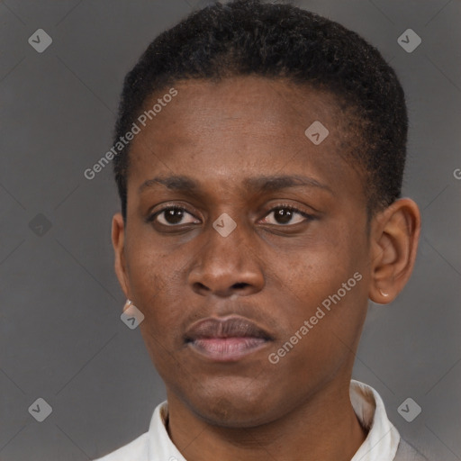 Neutral black young-adult male with short  brown hair and brown eyes