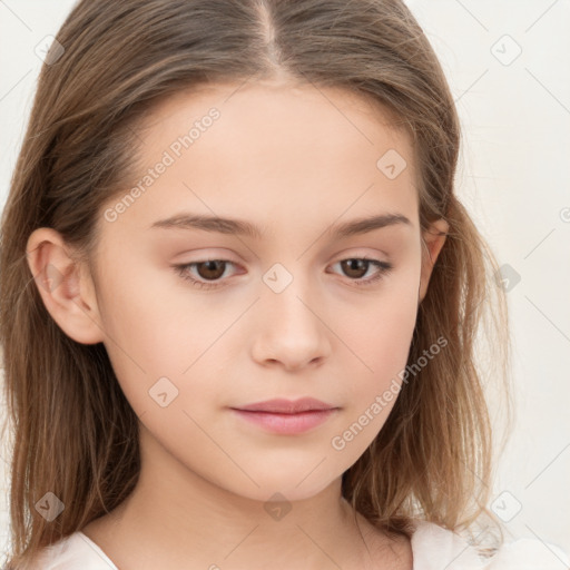 Neutral white child female with long  brown hair and brown eyes