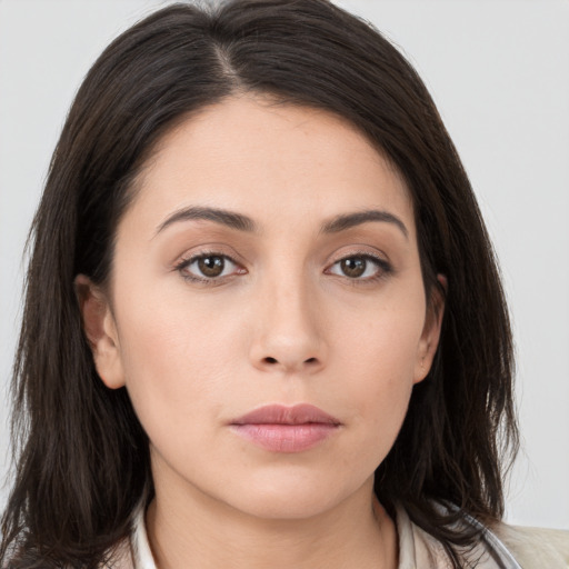 Neutral asian young-adult female with medium  brown hair and brown eyes