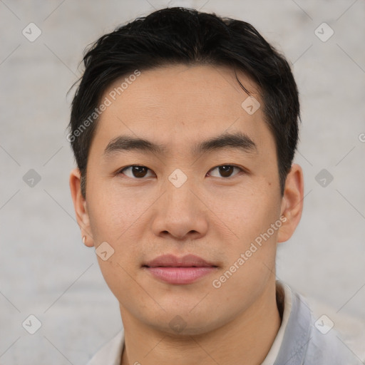 Neutral asian young-adult male with short  brown hair and brown eyes