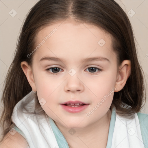 Neutral white child female with medium  brown hair and brown eyes