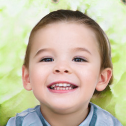 Joyful white child female with short  brown hair and brown eyes