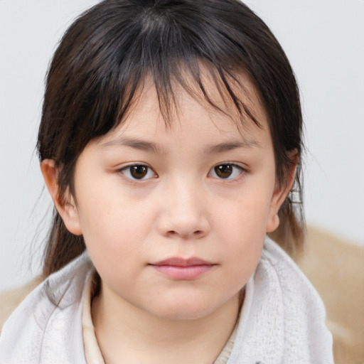 Neutral white child female with medium  brown hair and brown eyes