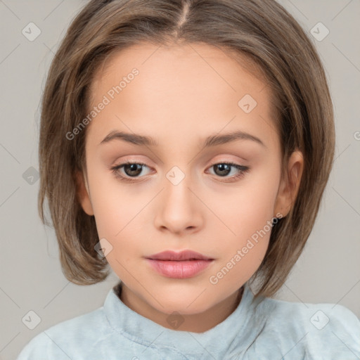 Neutral white child female with medium  brown hair and brown eyes