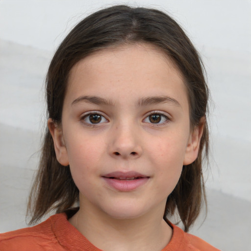 Neutral white child female with medium  brown hair and brown eyes