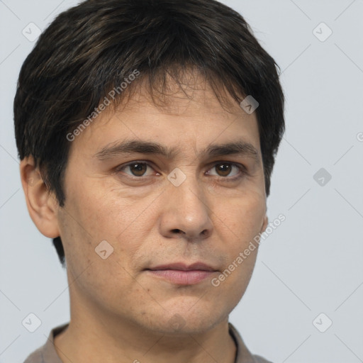 Neutral white adult male with short  brown hair and brown eyes