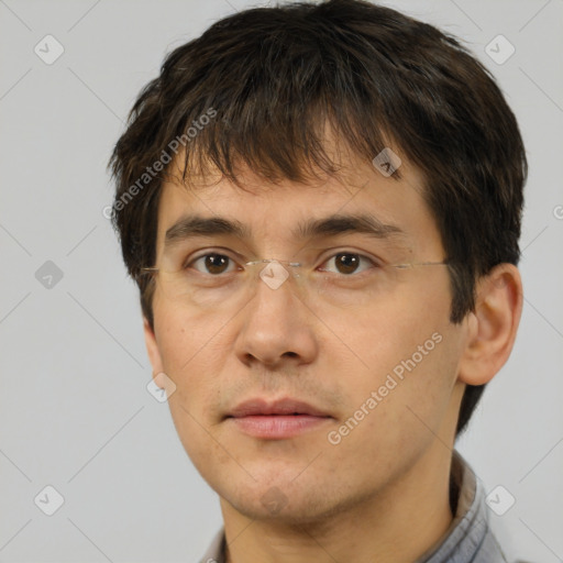 Neutral white adult male with short  brown hair and brown eyes