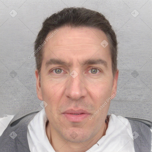 Neutral white adult male with short  brown hair and brown eyes