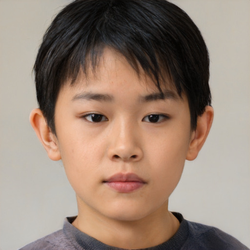 Neutral asian child female with short  brown hair and brown eyes