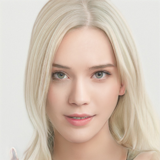 Neutral white young-adult female with long  blond hair and blue eyes