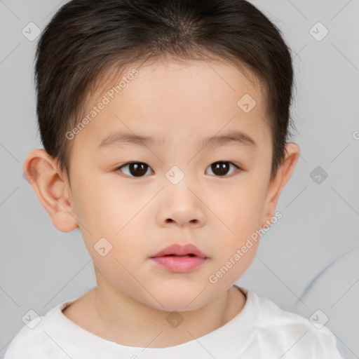 Neutral white child female with short  brown hair and brown eyes