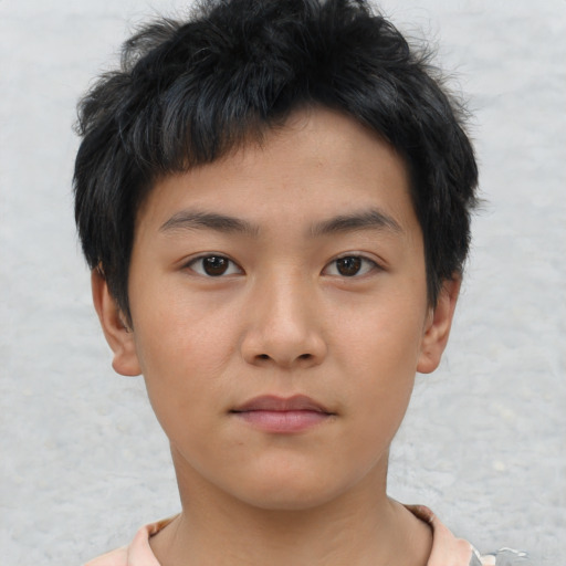 Neutral asian young-adult male with short  brown hair and brown eyes