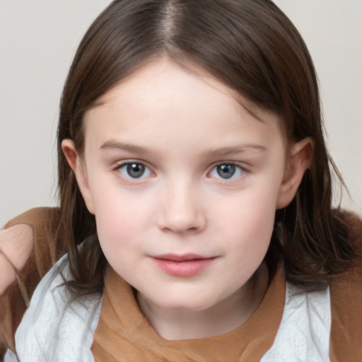 Neutral white child female with medium  brown hair and brown eyes