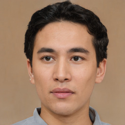 Neutral asian young-adult male with short  black hair and brown eyes