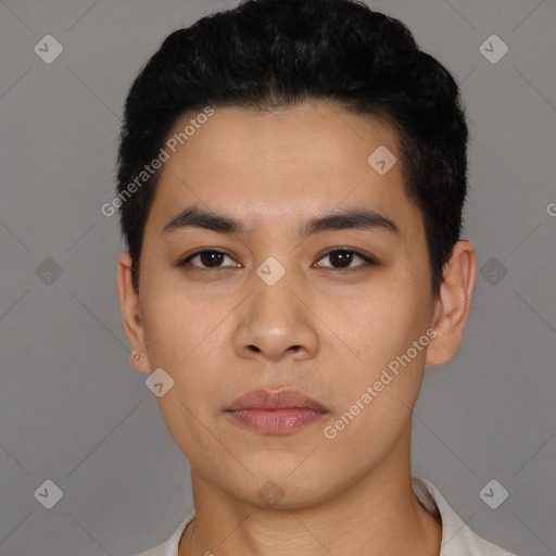 Neutral asian young-adult male with short  black hair and brown eyes