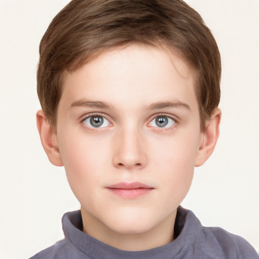 Neutral white child male with short  brown hair and grey eyes