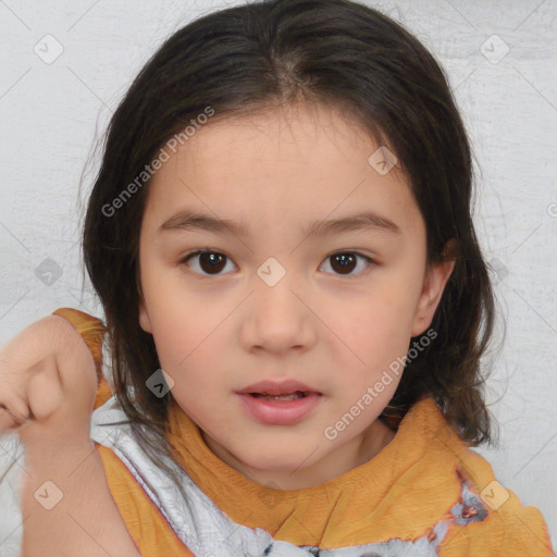 Neutral white child female with medium  brown hair and brown eyes