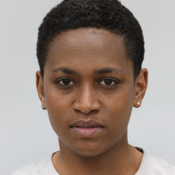 Neutral black young-adult female with short  brown hair and brown eyes