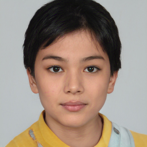 Neutral asian young-adult female with short  brown hair and brown eyes