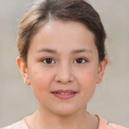 Joyful white child female with short  brown hair and brown eyes