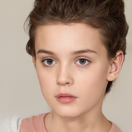 Neutral white child female with short  brown hair and brown eyes